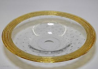 American Controlled Bubble Threaded Art Glass Bowl