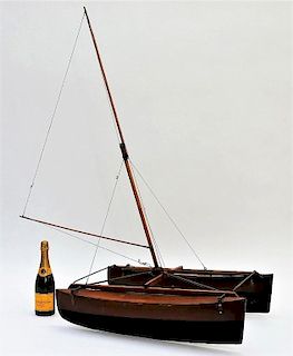 Early American Folk Art Catamaran Pond Boat Model
