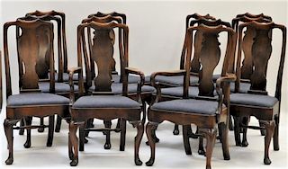 Set 12 Queen Anne Style Walnut Dining Chairs
