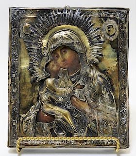 19C Russian Silver Riza Icon of the Kazan Mother