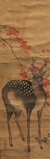 Japanese Silk Scroll Painting of a Deer