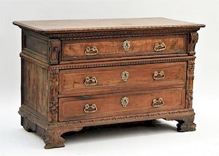 17C Italian Baroque Carved Walnut Chest of Drawers