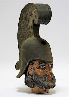 Continental Carved Polychrome Wood Bust of Soldier