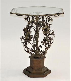 19C. Italian Wrought Iron Gilt Tole Floral Table