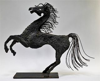 American Brutalist Welded Iron Sculpture of Horse
