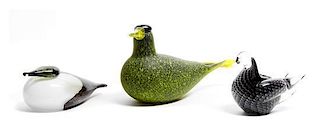 Three Art Glass Figures of Birds, Height of largest 6 x length 13 inches.