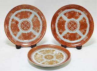 3 Chinese Orange Fitzhugh Export Porcelain Plates