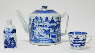 3PC Chinese Blue & White Export Porcelain Articl