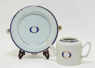 2 Chinese Export Porcelain Entree Warner & Teapot