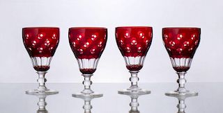 SET OF TWELVE RUBY-OVERLAY GLASS WATER GOBLETS