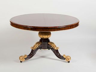 VICTORIAN ROSEWOOD, MAHOGANY AND PARCEL-GILT CENTER TABLE