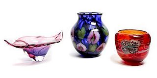 Three Contemporary Studio Glass Vessels, Height of tallest 10 inches.
