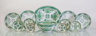ASSEMBLED GREEN AND WHITE PORCELAIN PART DINNER SERVICE