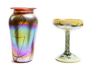 Two Studio Glass Vessels, Height of taller 10 inches.