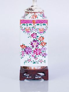 CHINESE FAMILLE-ROSE PORCELAIN FACETED JAR MOUNTED AS LAMP
