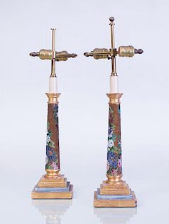 PAIR OF BEADWORK AND GILTWOOD COLUMN-FORM LAMPS