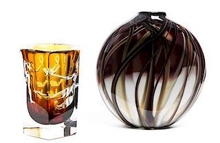 Two Contemporary Studio Glass Vases, Height of taller 10 1/2 inches.