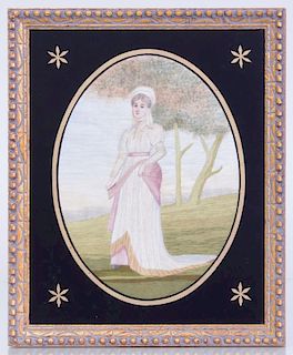 TWO REGENCY STYLE SILK WORK PICTURES