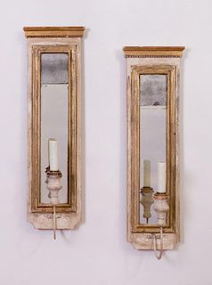 PAIR OF CONTINENTAL NEOCLASSICAL STYLE PAINTED AND PARCEL-GILT SCONCES