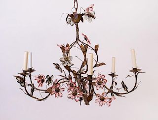 COPPER AND CUT-GLASS SIX-LIGHT CHANDELIER