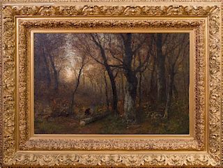 GEORG OEDER (1846-1931): WOODCUTTER IN A FOREST