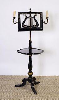 VICTORIAN STYLE EBONIZED AND PARCEL-GILT MUSIC STAND