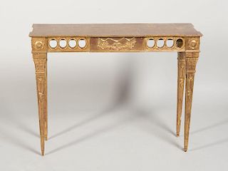 CONTINENTAL NEOCLASSICAL STYLE GILTWOOD CONSOLE TABLE, PROBABLY ITALIAN