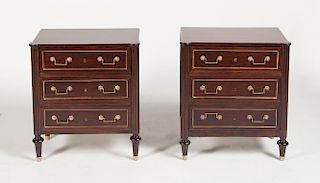 PAIR OF LOUIS XVI STYLE BRASS-MOUNTED MAHOGANY SMALL COMMODES