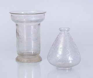TWO ETCHED-GLASS VASES