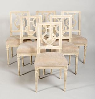 SET OF SIX LOUIS XVI STYLE WHITE PAINTED CHAISES