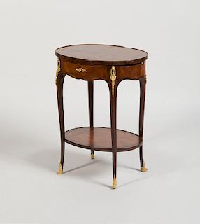 LOUIS XV/XVI STYLE GILT-BRONZE-MOUNTED KINGWOOD AND TULIPWOOD PARQUETRY TABLE À ÉCRIRE