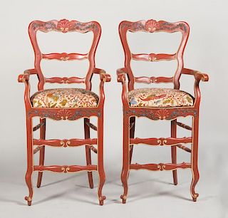 PAIR OF CONTINENTAL CARVED AND PAINTED CHAIRS