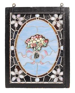 An American Stained Glass Panel, Height 24 1/4 x width 20 1/8 inches.
