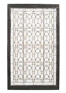 An American Frosted and Clear Glass Panel, Height 50 5/8 x width 30 5/8 inches.