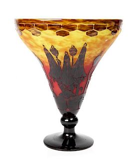 A Le Verre Francais Cameo Glass Vase, Charles Schneider, Height 11 5/8 inches.