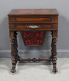 Signed Victorian Mahogany Sewing Stand.
