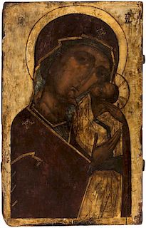 A RUSSIAN ICON OF THE VIRGIN OF TENDERNESS [ELEUSA], LATE 16TH CENTURY