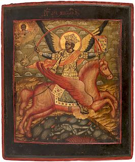 A RUSSIAN ICON OF THE ARCHANGEL MICHAEL, MOSCOW REGION, 19TH CENTURY