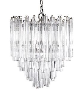 A Glass and Chrome Chandelier, Height 21 inches.