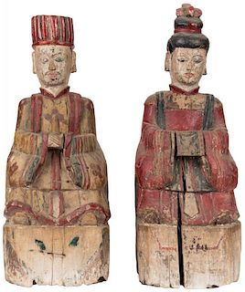 A PAIR OF CHINESE POLYCHROME DEITY SCULPTURES