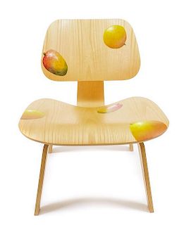 A Painted Herman Miller Eames Molded Plywood Chair, Kevin Sloan (20th/21st century), Height 26 1/8 x width 21 5/8 x depth 23 1/4