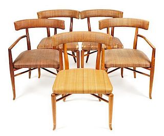 Five Mid-Century Modern Chairs, attributed to Robsjohn Gibbings, Height 31 1/2 inches.
