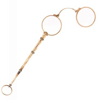 A FABERGE GOLD AND DIAMONDS LORGNETTE, WORKMASTER HENRYK WIGSTROM, INVENTORY NUMBER 10573, ST. PETERSBURG, 1908-1917