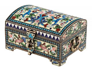 A RUSSIAN SILVER GILT AND FILIGREE ENAMEL CHEST, WORKMASTER SALTIKOV, MOSCOW, 1898-1908