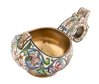 A FABERGE SILVER-GILT, FILIGREE AND SHADED ENAMEL KOVSH, WORKMASTER FEODOR RUCKERT , MOSCOW, 1898-1908