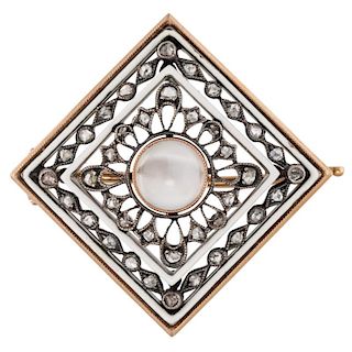 A FABERGE GOLD, DIAMONDS AND MOONSTONE BROOCH, WORKMASTER`S MARK AUGUST HOLMSTROM, ST.PETERSBURG, 1898-1904