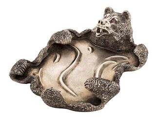A FABERGE SILVER TRAY IN A FORM OF BEAR SKIN, K.FABERGE FIRM, MOSCOW, 1898-1908
