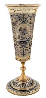 A RUSSIAN SILVER GILT AND NIELLO LARGE CHAMPAGNE FLUTE WITH VIEWS OF ST.PETERSBURG, MOSCOW, 1837