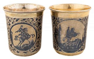 A PAIR OF RUSSIAN SILVER GILT AND NIELLO CUPS, MOSCOW, 1846