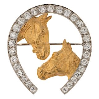 DIAMOND AND GOLD BROOCH IN A FORM OF HORSESHOE, LATE 20TH CENTURY